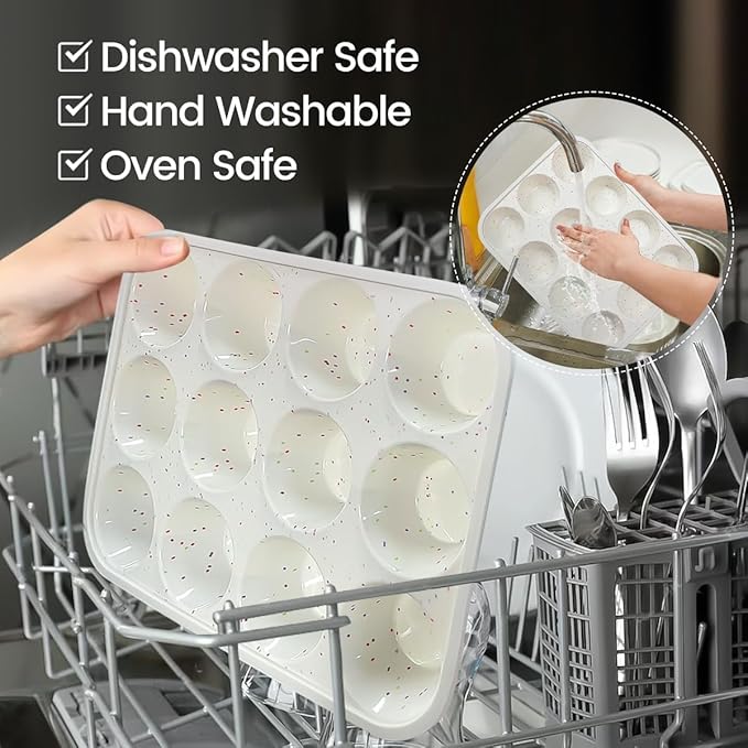 CAKETIME Silicone Muffin Pan, Metal Reinforced Frame Cupcake Pan 12 Cups Regular Size Easy to Move in or Out of Oven Non-Stick (2)