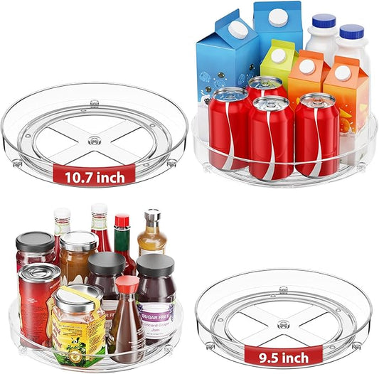 4 Pack Lazy Susan Organizer, 9.5 Inch, 10.7 Inch Lazy Susan Turntable for Cabinet, Turntable Organizer for Pantry Organizers and Storage, Non-Skid Fridge Organizer
