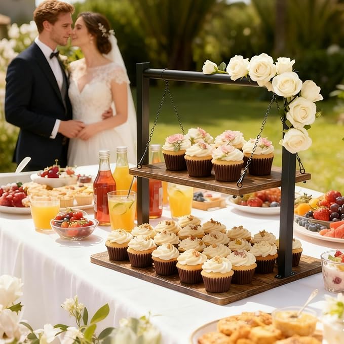 Cupcake Stand, Swing Wood Cupcake Stand Large Dessert Stand Cupcake Display Stand 2 Tier Tiered Serving Tray Cupcake Tower for Farmhouse Decor, Party Serving Tray, Vendor Dessert Table Display Set