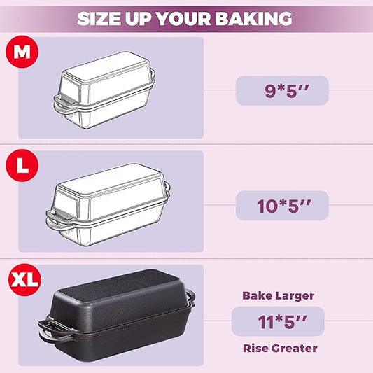 Vanderlume 11x5 Inch Cast Iron Loaf Pan with Lid, Large Dutch Oven Bread Loaf Pan for Sourdough, Homemade Bread Baking, Even Heat Distribution, 5.8Qt