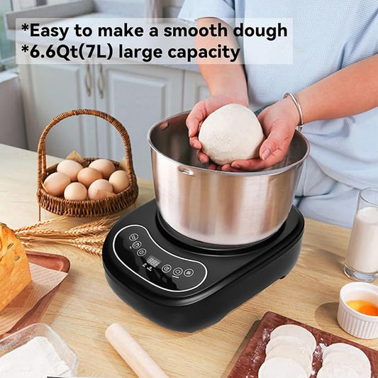 7L Electric Dough Mixer for Bread and Pizza Dough, Dough Maker Featuring a Ferment Function.304 Stainless Steel Whisk and a Top Small Window for Easy Add Water and Seasoning(Black)