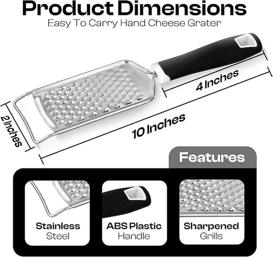 Handheld Cheese Grater & Cheese Shredder – Stainless Steel, Rust-Proof, Non-Slip Handle, Durable Flat Grater for Parmesan, Chocolate, Spices, Vegetables & More – Multi-Purpose & Easy to Clean.