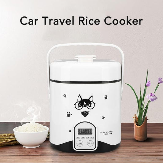 Rice Cooker, 1.2L Small Rice Cooker with Non Stick Inner Pot Steaming Plate Rice Spoon, 24H Reservation And Temperature Control, for Car Camping Travel