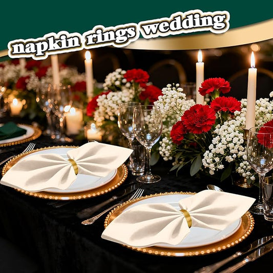 100 Pcs Gold Napkin Rings Bulk, Exquisite Round Napkin Ring Buckles, Suitable for Family Dinners, Weddings, Holiday Parties