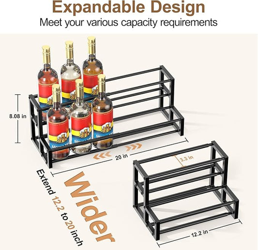 Expandable Coffee Syrup Organizer, Heavy Duty Syrup Rack Enlarged 6-12 Bottles Syrup Holder for Coffee Bar Accessories, Width Adjustable Space-Saving Storage Coffee Rack for Syrup, Liquor, Dressing