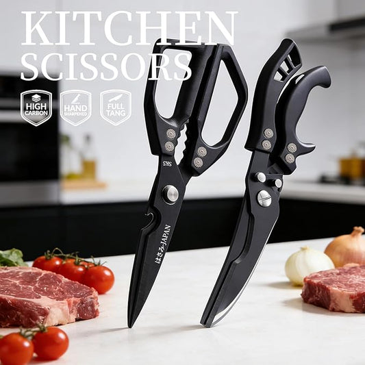 Kitchen Scissors Silver - Stainless Steel Shear, Sharp Meat Cutting Scissors Dishwasher Safe, Heavy Duty Poultry Shears, Japanese Cooking Scissor for Food, Christmas Gifts for Men Women