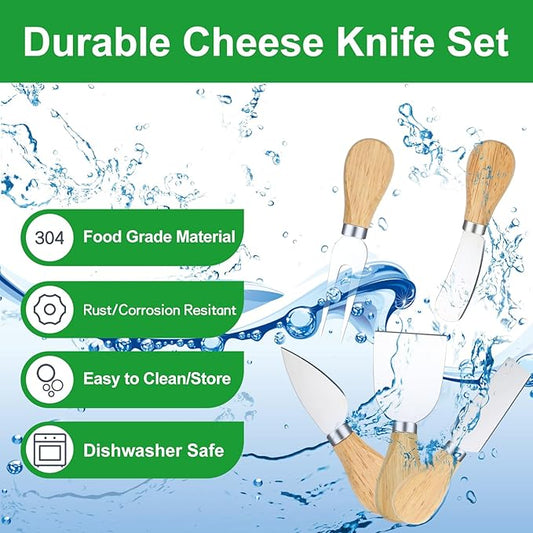 20 Pcs Cheese Knives, Wooden Handle Cheese Knife Set for Charcuterie Board, Mini Steel Stainless Cheese Cutter, Spreader, Fork for Party Wedding Christmas, Charcuterie Accessories