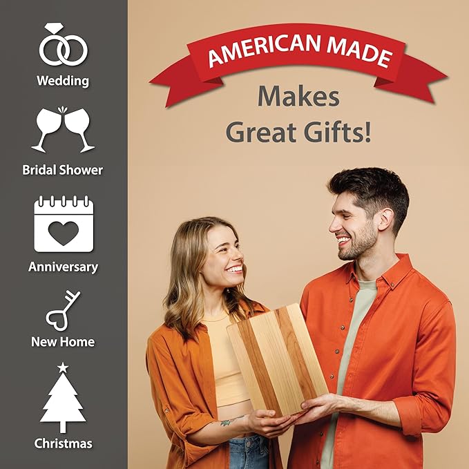 Maple and Cherry Wood Cutting Board - American Made in USA - Unique Kitchen Gifts - Small 9 x 12 inch