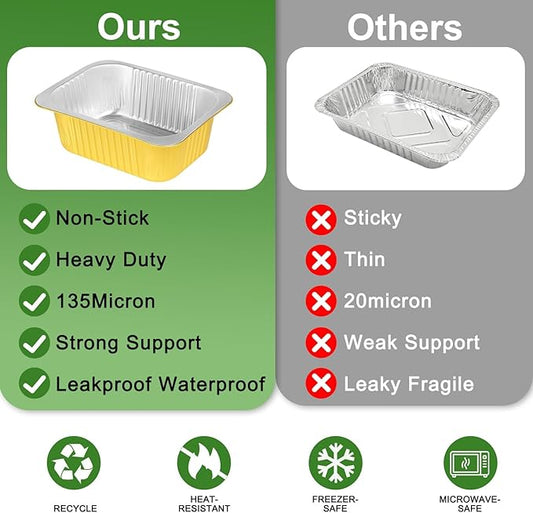 Fothwart 8.6"×6.5"×2.4" - 40 Pack 3LB/48oz Gold Aluminum Foil Pans with Lids Heavy Duty, Foil Food Containers with Lids, Tin Foil Pans for Baking, Meal Prep, Freezer, Heating and Takeout
