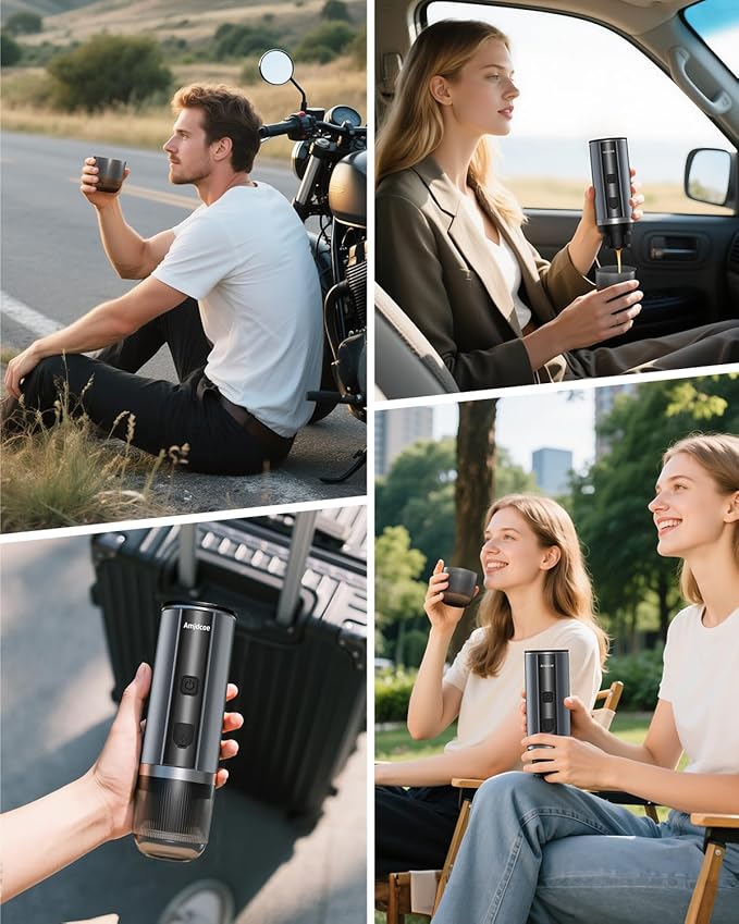 Amjdcoe Portable Espresso Maker, 20 Bar Electric Espresso Machine for Travel, Camping, Rechargeable USB-C Mini Coffee Maker for NS Capsule Pods and Ground Coffee, Gray