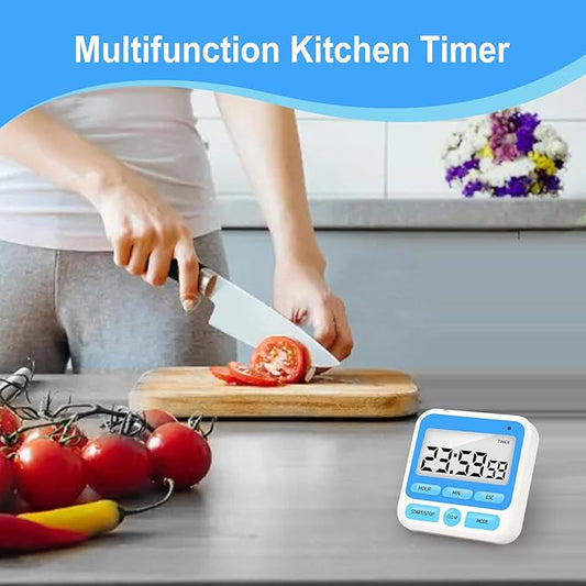 Multifunctional Kitchen Timer with Silent/Alert Mode, 24-Hour Clock, Memory Recall, Fast-Forward, and Magnetic Back for Cooking, Baking, Teaching(Blue
