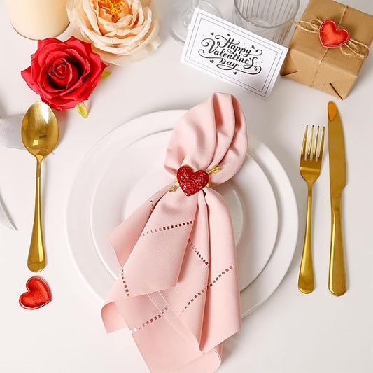 Red Heart Napkin Rings Serviette Holder Set of 8, Metal Love Napkin Ring with Gold Buckles for Valentine's Day, Wedding, Birthday Party, Thanksgiving Day, Christmas Day,Dining Table Decoration