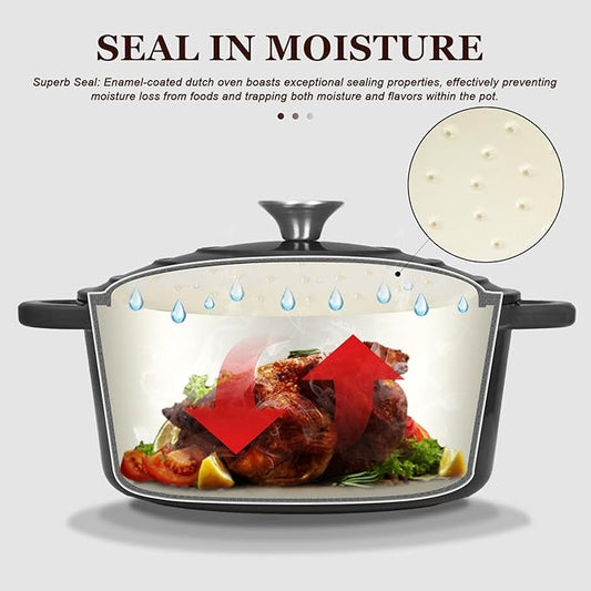 Overmont Enameled Cast Iron Dutch Oven - 5.5QT Pot with Lid Cookbook & Cotton Potholders - Heavy-Duty Cookware for Braising, Stews, Roasting, Bread Baking Graphite Gray