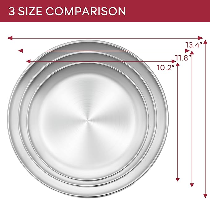Herogo 13.5 Inch Stainless Steel Round Pizza Pan Plates Set of 2, Large Healthy Pizza Tray Platter for Oven Baking Serving, Dishwasher Safe