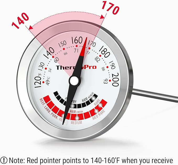 ThermoPro APT200 2 Pcs Meat Thermometer for Cooking with Extra-Large 2-Inch Dial, Analog Dial Food Cooking Thermometer with 5.1" Stainless Steel Probe for Poultry, Pork, Beef Candy Making Accessory