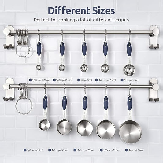 U-Taste 18/8 Stainless Steel Measuring Cups and Spoons Set of 10 and 600ºF Heat Resistant 13.76" Long, 3.63" Wide Wok Spatula for Kitchen Stir Fry (Midnight Blue)