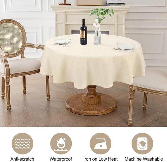 AUSSPVOCT Textured Linen 60 Inch Round Tablecloth up to 40'' Dia Tables Waterproof Wipeable Table Cloth Wrinkle Free Circle Dining Tablecover for Birthday Farmhouse Easter Spring Party Decor