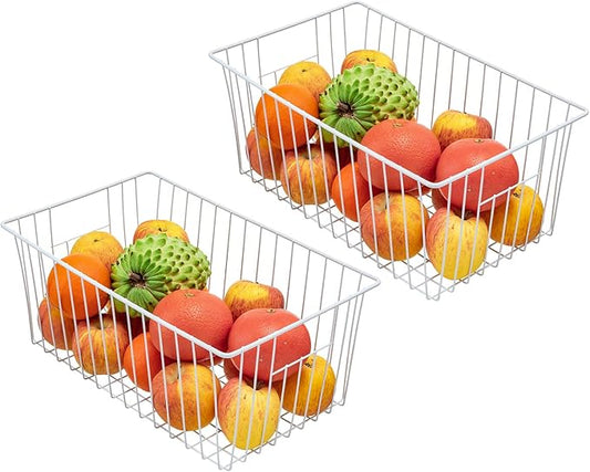 Upright Freezer Organizer Bins, Freezer Baskets for 16, 17, 21 cu.ft Standup Freezer, Wire Storage Baskets with Built-in Handles, 4Pcs , White