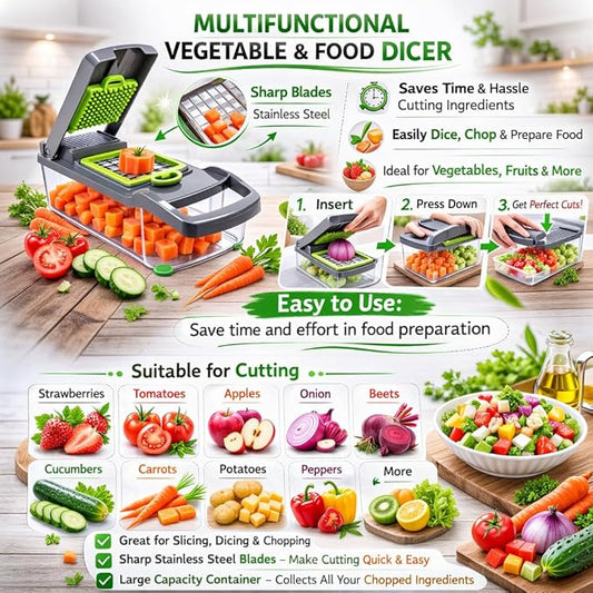 16-in-1 Vegetable Chopper Mandoline Slicer with Container, Food Processor, Food Chopper, Onion Chopper, Veggie Cutter for Salad, Potato Cutter, French Fry Cutter, Kitchen Gadgets & Accessories