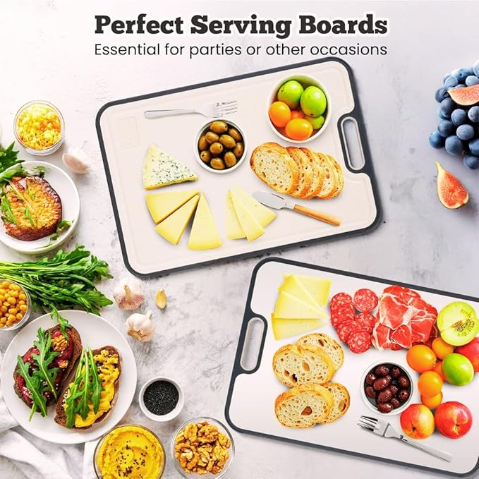 Double Sided Pure Titanium Cutting Board For Kitchen | Reversible Chopping Boards (2 in 1) | Non Toxic Dishwasher Large Size Board With Juice Groove - 15.15"x10.4"
