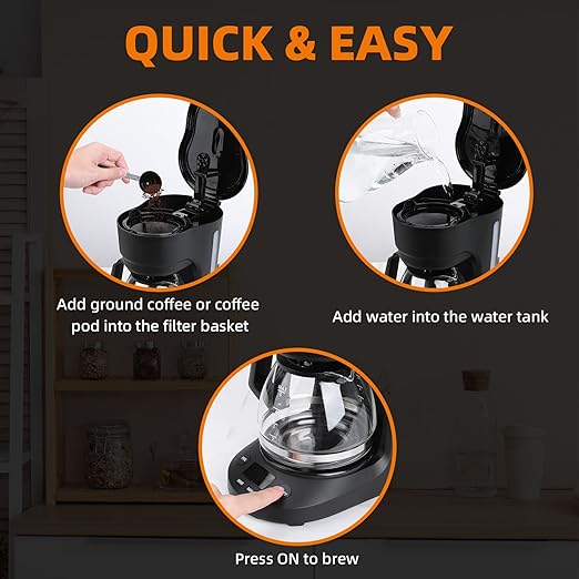 Electactic Compact 5-Cup Programmable Drip Coffee Maker — the essential coffee machine with Digital Clock, 24-hour Timer, Auto Shut-Off, and a Removable Filter Basket for Home & Office.
