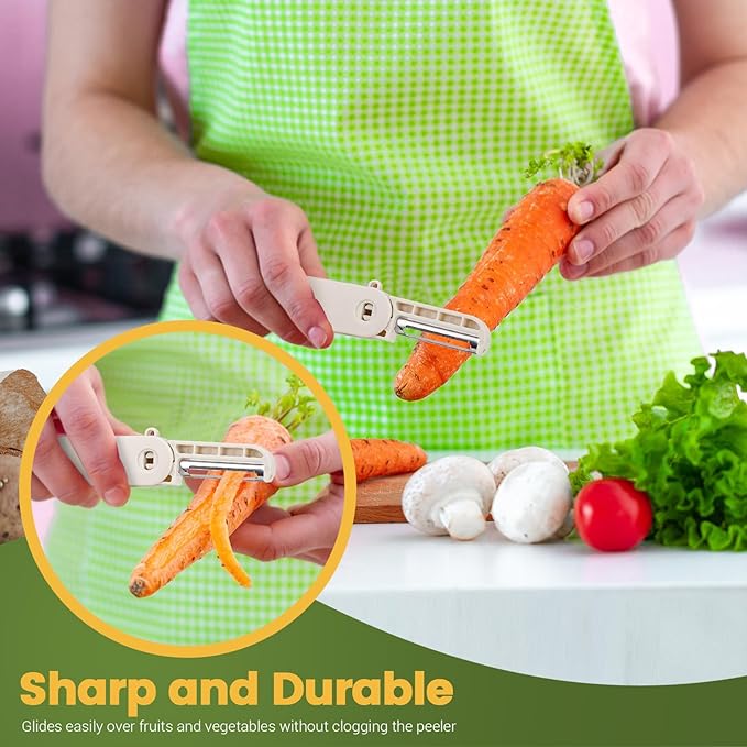 4Pcs Foldable Vegetable Peeler for Travel Camping Kitchen, Small Swivel Potato Peelers with Sharp Stainless Steel Blade for Apple Veggie Carrot Fruit Cucumber