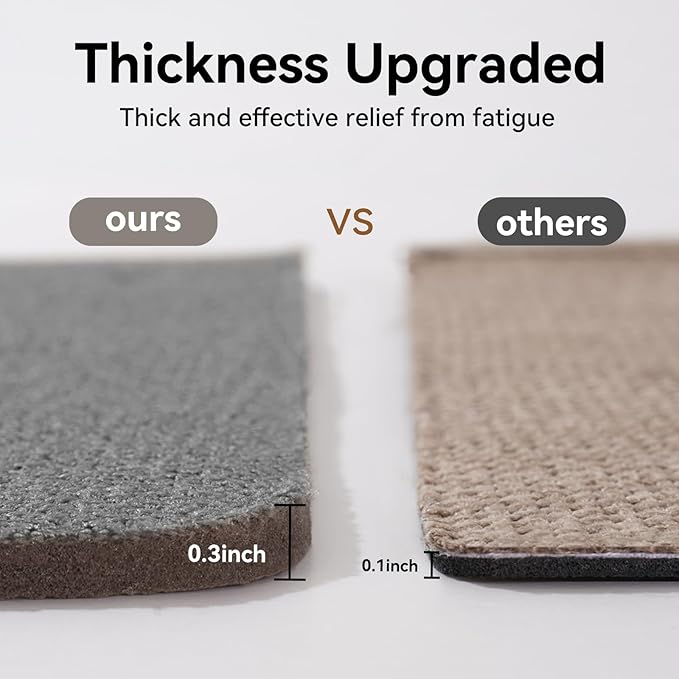 Kitchen Runner Rugs Non Slip Washable, Linen-Like 0.3" Thick Cushioned Absorbent Kitchen Mats for Floor, Mild Anti-Fatigue Long Sink Floor Mat Laundry Standing Mat, Easy Clean, Gray 17"x59"