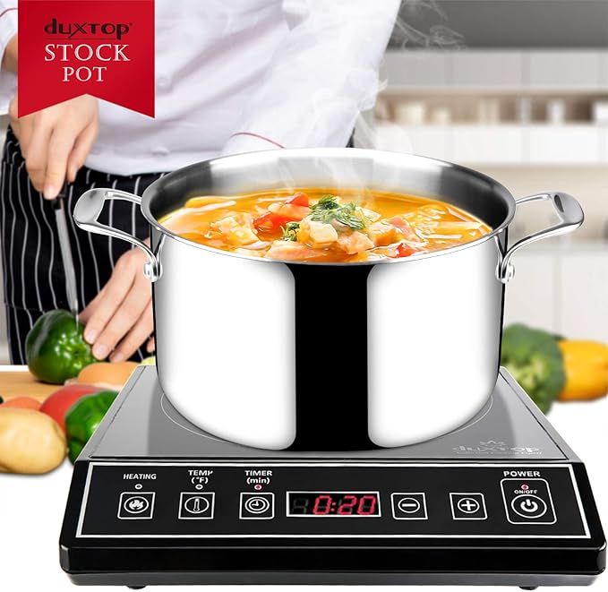 Duxtop 6.5 Quart Stainless Steel Stock Pot with Lid, 3-Ply Cooking Pot for Soup, Rice, Stew, Oven and Dishwasher Safe, Compatible with Induction, Ceramic, Halogen, Gas Stove