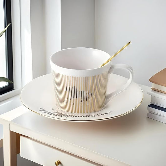 Old Craftsmen's Coffee Cup and Saucer Sets 8.45oz Unique Dynamic Mirage Reflection Tea Cup Luxury Porcelain Mirror Ceramic Mug Gifts for Cappuccino Espresso 250ml Horse