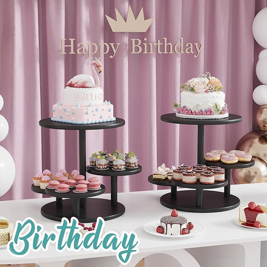Cupcake Stand, 4 Tier Round Bamboo Wood Black Cupcake Tower Stand for 50 Cupcakes, Tiered Serving Trays, Wood Cake and Cupcake Stand (Black_Bamboo)