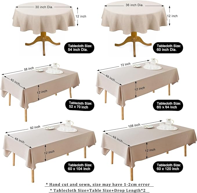 AUSSPVOCT Textured Tablecloth Rectangle 60x84 Water Resistant Spill-Proof Wipeable Table Cloth Wrinkle Free Fabric Dining Table Cover for Birthday Wedding Party Kitchen Football Tablecloths