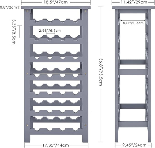 SMIBUY Bamboo Wine Rack, 28 Bottles Display Holder with Table Top, 7-Tier Free Standing Storage Shelves for Kitchen, Pantry, Cellar, Bar (Grey)