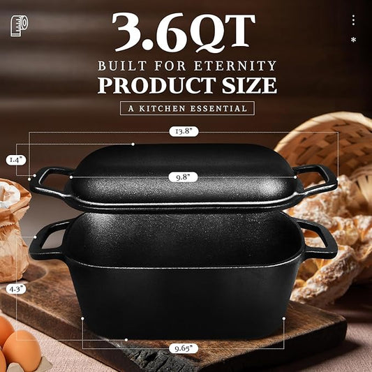 Cast Iron Loap Pan, 3.6QT Oval Dutch Oven for Bread Baking, Pre-Seasoned Sourdough Baking Supplies Kit, Cast Iron Dutch Oven with Lid for Homemade Bread, Sourdough Bread Pan
