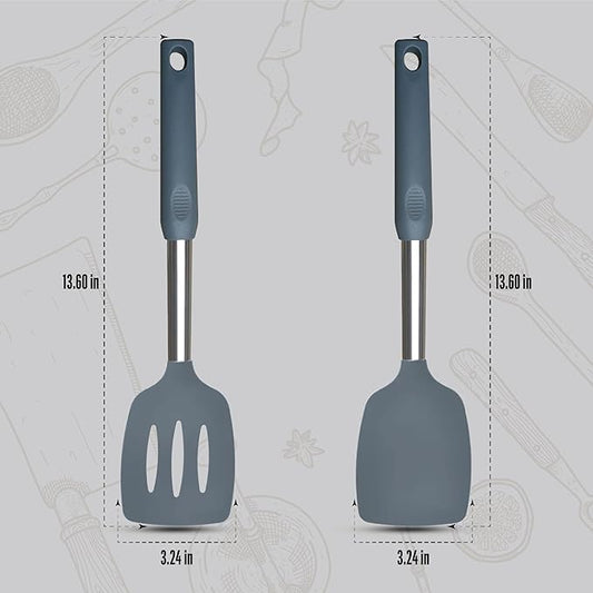 Silicone Spatulas set for kitchen use : Heat Resistant Turner & Slotted Silicone Spatula for Cooking, Non Toxic Kitchen Utensils, Ideal kitchen spatula turner for Eggs & Pancakes (Gray)