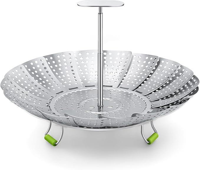 Steamer Basket, 3rd Generation Stainless Steel Vegetable Steamer with Extendable Handle for Cooking Food, Folding & Expandable Veggie Steam Insert, Fit Various Size Instant Pot (5.5" to 9")