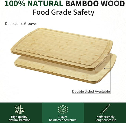Bamboo Cutting Boards for Kitchen Large Thick Heavy Duty Wood Cutting Board 30x20 Inch with Deep Juice Groove and Handle for Meat Vegetables Fruit Ideal