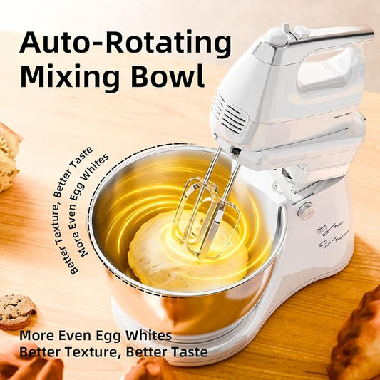 Stand Mixer Hand Mixer Kitchen Electric - 2-IN-1 4.8 QT Auto-Rotating Bowl & Beater Tilt-Head Standing Mixer, 250 Watt 5-Speed with Turbo Boost Household Mixer with Beaters & Dough Hooks for Baking