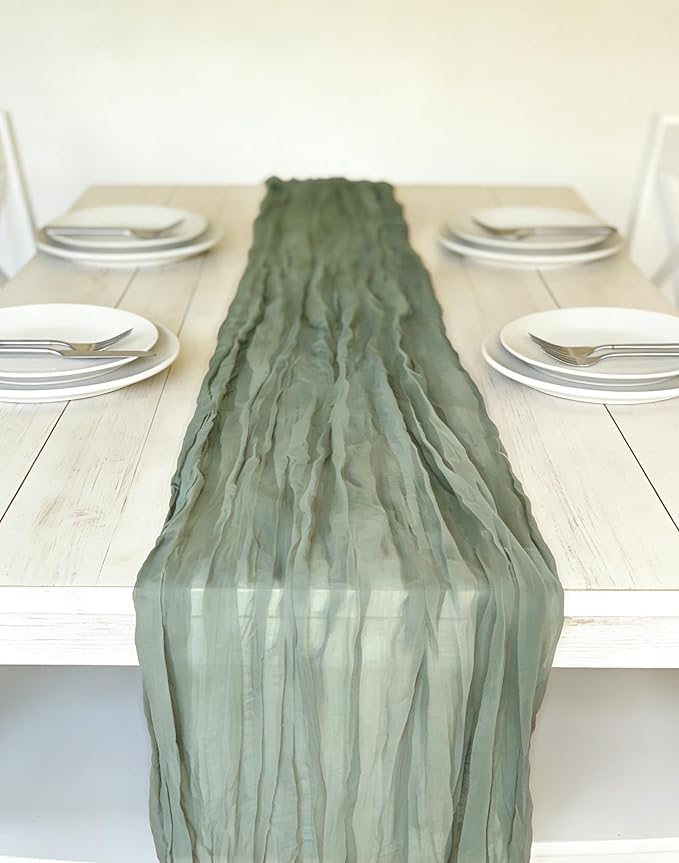 3 Pack Sage Green Cheesecloth Table Runner -17×120 Inch Gauze 10 FT Long Cheese Cloth Table Runners for Bridal Wedding Party Baby Shower Holiday Birthday Home Easter Decor