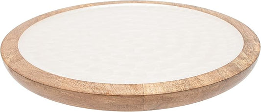 Boston International Round Platter Mango Wood Serving Dish, 15", Mother of Pearl