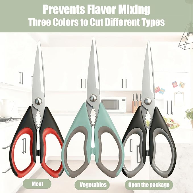 3-Pack 9.5"Kitchen Scissors All Purpose - Heavy Duty Stainless Steel Cooking Shears for Cutting Meat, Food, Fish, Poultry Multipurpose Sharp Sissors for Dishwasher Safe, with Protective Sheath