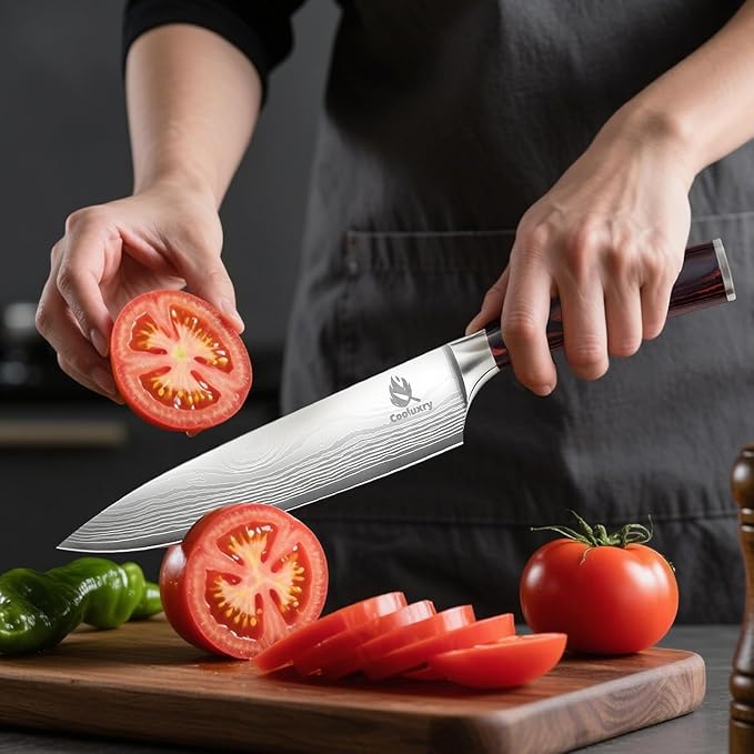 Kitchen Knife Set, Chef Knife, Utility Knife & Paring Knife for Precise Cutting, High Carbon Stainless Steel Professional Chef Knife Set with Wooden Handle, Ultra Sharp Blade (5-Piece)
