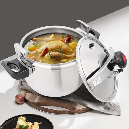 23.2 Quart Pressure Cooker Stainless Steel Pressure Cooker, Large Capacity, Commercial Pressure Cooker Clamp On Type, Single Valves for Family or Commercial Use