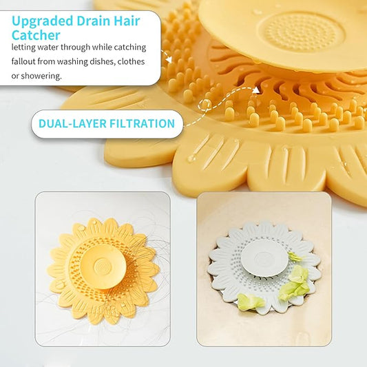 Drain Stopper 2 Pack,Shower Drain Cover,Drain Plugs with Double Filtration,Flower Shaped Bathtub Drain Stopper,for Kitchen, Bath and Laundry Drains