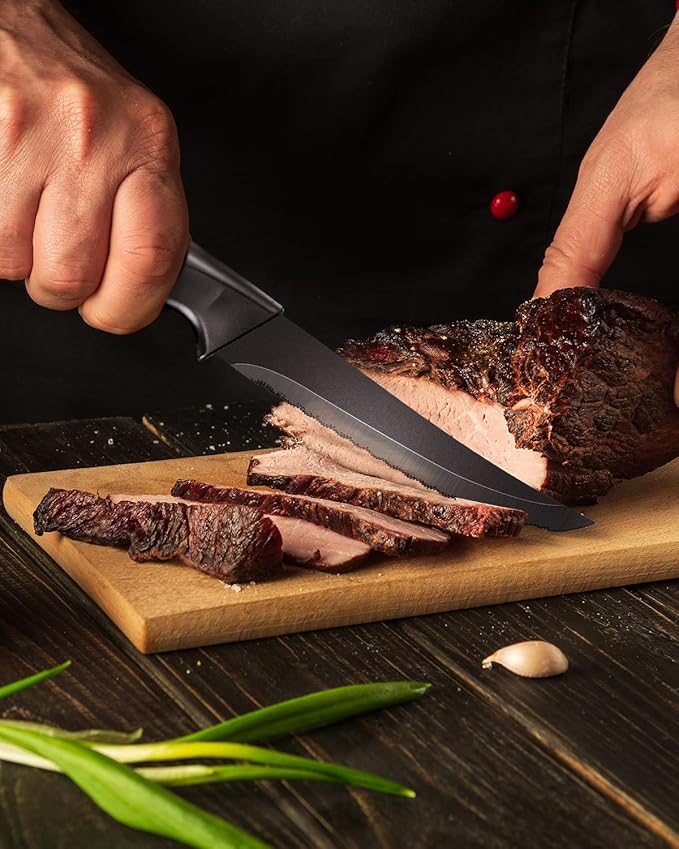 syvio Block Knife Set, 15 Pcs Kitchen Knife Set with Block and Sharpener, with Heavy Poultry Shears and 6pcs Serrated Steak Knives Razor-Sharp, Stainless Steel, Lightweight, Anti-Slip Handle