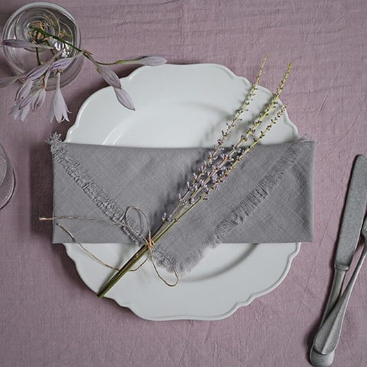 Handmade Cloth Napkins 100% Cotton Napkins with Fringe,Delicate Handmade Cloth Napkins for Dinners, Parties, Weddings and More,18 x 18 Inch Set of 12 - Grey
