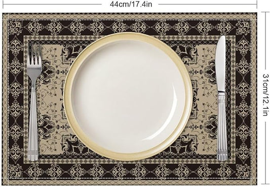 Ethnic Boho Placemats Set of 4 Persian Bohemian Floral Art Printed Dining Table Mats for Restaurant Home Kitchen Holiday Picnic Party Decor 12x18in