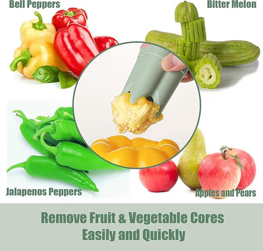 Pepper Corer Seed Remover, Pepper Seed Corer Remover Tool, Bell Pepper Core Cutter Deseeder, 2 in 1 Fruit & Vegetable Core Tools for Kitchen Family Camping BBQ