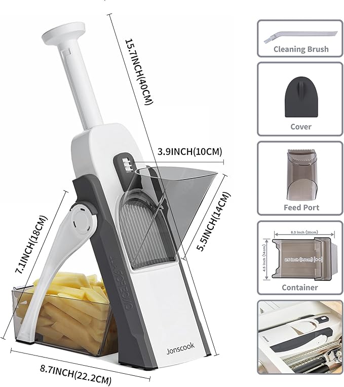Safe Veggie Chopper Vegetable Cutter, French Fry Cutter Onion Chopper Vegetable Slicer Fruit Cutter Dicer, Multifunctional Kitchen Gadgets Mandoline Food Slicer For Meal Prep - Gray