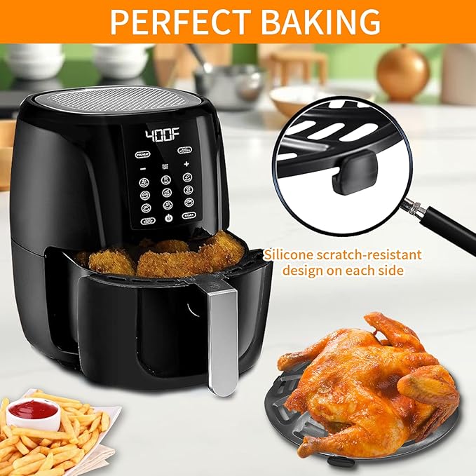 GWBSXM Air Fryer Accessories for Gourmia GAF536 GAF566 GAF556 5QT, 8.8''×8.4'' Nonstick Air Fryer Replacement Parts Tray Rack Grill Pan Grill Plate Basket Crisper Plate with Rubber Bumpers