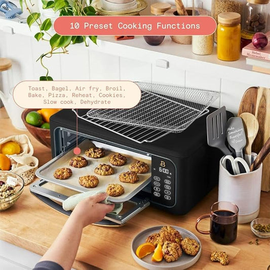 Beautiful by Drew Infrared Air Fry Toaster Oven 1800W with 9-Slice Capacity and Multi-Function Cooking (Black Sesame)